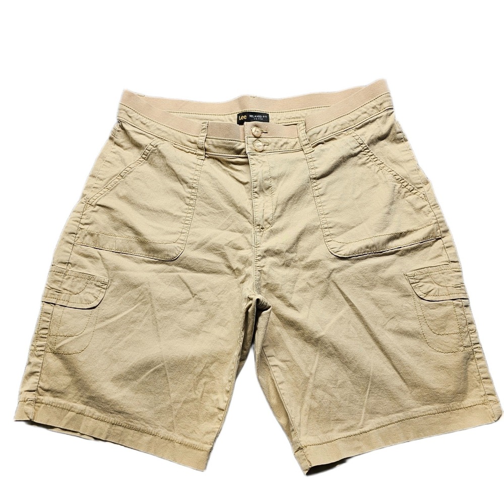 Lee Cargo Shorts Womens 16M Tan Stretch Relaxed Fit Mid Rise Elastic Waistband